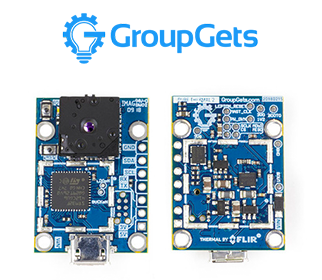 GroupGets Logo y placa de circuitos Lepton