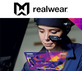 Logotipo RealWear y auriculares termográficos